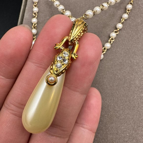 Vintage Nolan Miller Glamour Collection Gold Tone Faux Pearl Teardrop Necklace - Picture 11 of 15